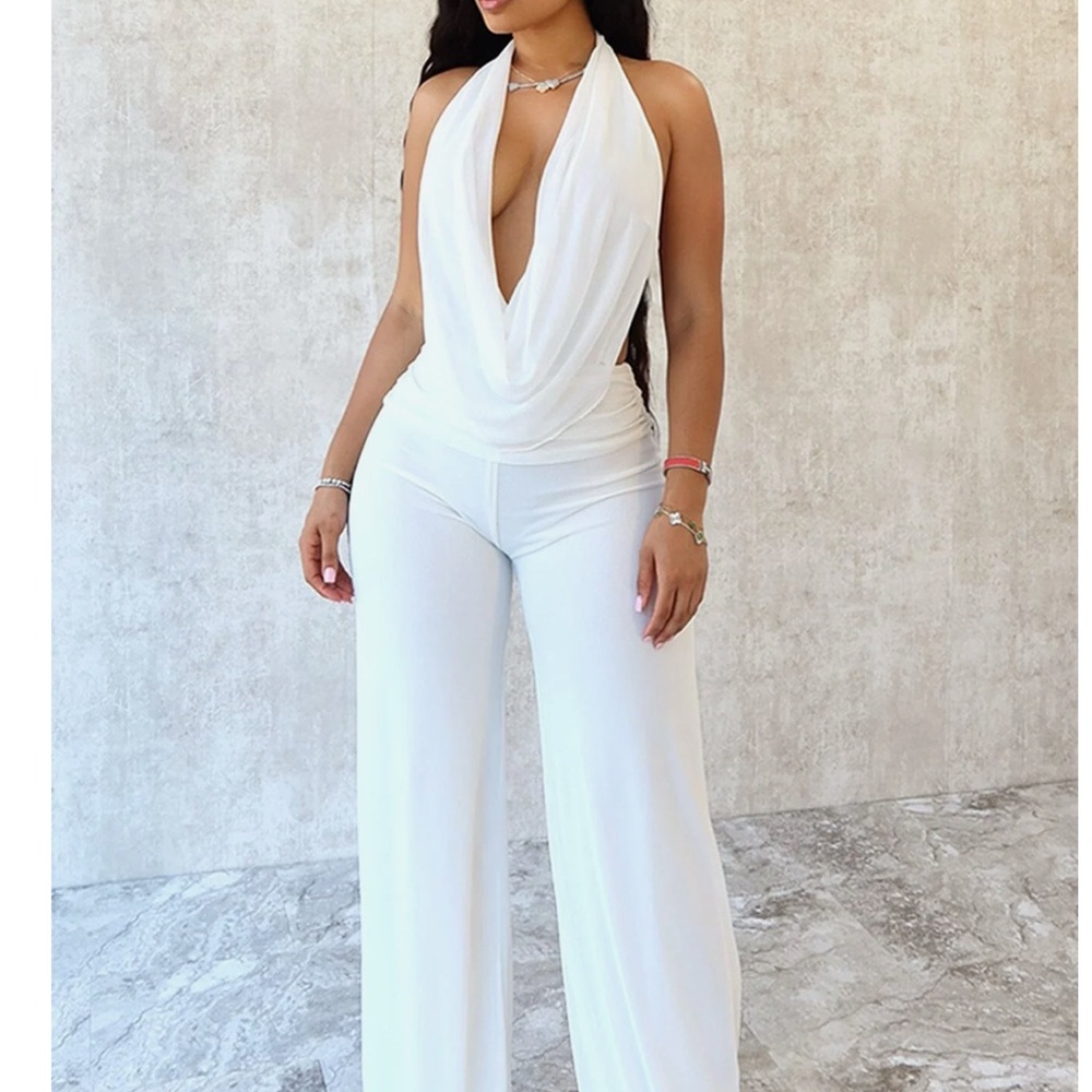 Chic White Plunge Jumpsuit